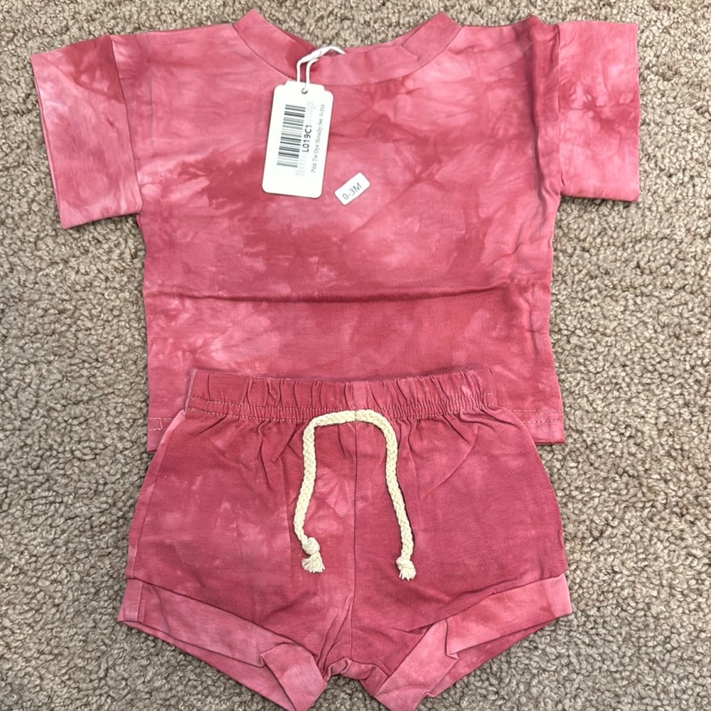 Pink Tie-Dye Drawstring Shorts